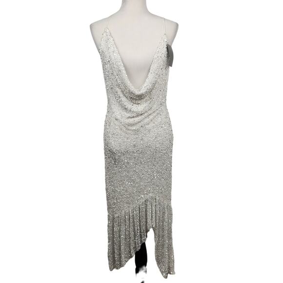 Retrofete Marley Sequin Maxi Dress In White Size Large NWT Draped Neckline - Picture 3 of 14